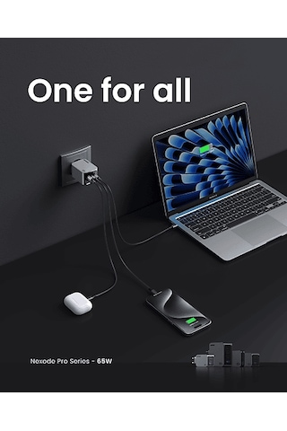 Ugreen Nexode Pro 65 W QC PD 2xUSB-C 1xUSB-A Gan Hızlı Şarj Cihazı Uzay Grisi