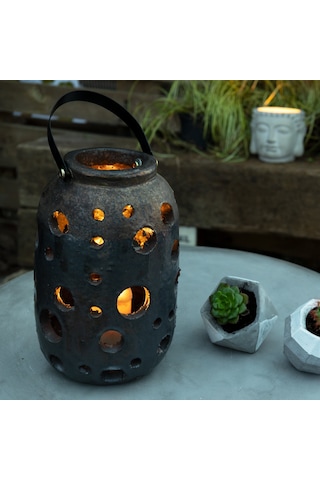Lantern Yuvarlak Desenli Gümüş Küçük Boy Mumluk Çok Renkli