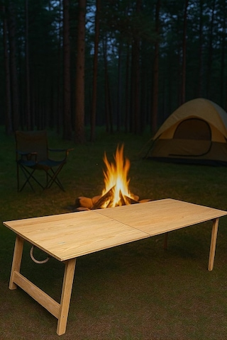 Pratikoutdoor Katlanır Sabit Ayaklı Kamp, Piknik Ve Bahçe Masası 70x150 Cm - Ham Naturel Renk Çok Renkli