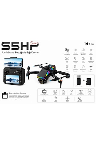 S5hp Drone Akıllı Hava Fotoğrafçılığı Dron 4k Hd Çift Kamera 360 Derece Engel Algılama 50xzoom Usb Kart Okuyucu+ Micro Sd Kart Hediye Katlanabilir Wifi Cam Uygulama Kontrol Ekrablı Uzaktan Kumanda
