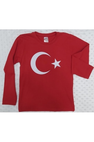 Lollico Unisex Çocuk Kırmızı Ay Yıldız Türk Bayraklı Uzun Kollu T-shirt KIrmızı