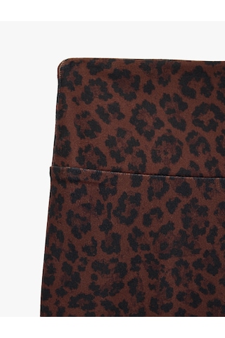 Koton Yüksek Bel Slim Fit Leopar Desenli Spor Tayt Kahverengi Desenli 7wak40228nk