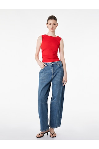 Koton Bürümcük Kumaş Dokulu Slim Fit Kolsuz Bisiklet Yaka Atlet Kırmızı 6sak70027uk