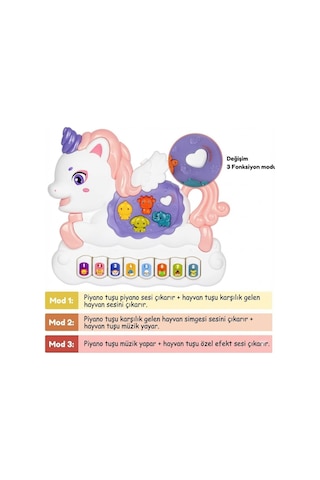 Eğitici Müzikli Ve Işıklı Unicorn Piyano - Hayvan Sesli Bebek Oyuncağı - Gelişim Destekleyici Hediye