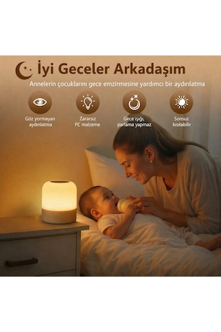 Şarjlı Kablosuz Gece Lambası Led Dokunmatik Kumandalı 3 Renk Modlu Dimmerli Zaman Ayarlı Masa Lambas Çok Renkli