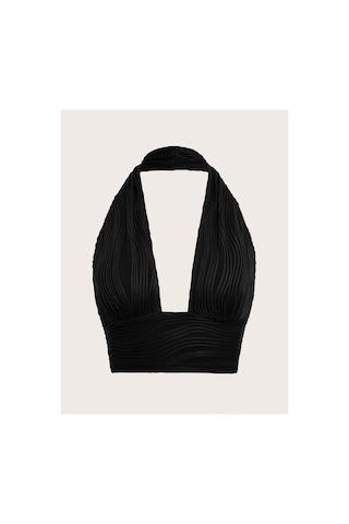Hımmelduf Elastanlı Haılter Yaka Crop Dekolteli Bluz Siyah