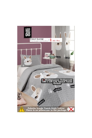 Eponj Home Çok Amaçlı Örtü Tek Kişilik Tavşancık Gri Gri