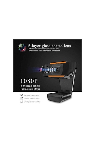 Mikrofonlu 1080p Hd Webcam, 110 Derecelik Geniş Görünüm Açısıyla Akışlı Bilgisayar Web Kamerası, Görüntülü Arama Kaydı Konferans İçin Usb Pc Webcam