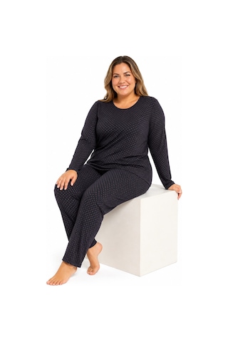 Sleeproom Büyük Beden Kadın Mevsimlik Pointiel Puantiye Desen Pijama Takımı Siyah