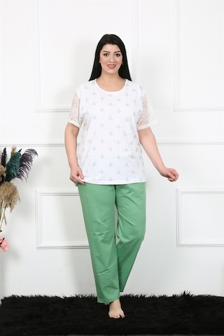 Akbeniz Kadın 5xl-6xl-7xl-8xl Büyük Beden Kısa Kol Pijama Takım 75001-beyaz Beyaz