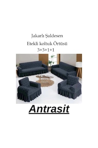 StarMall Jakarlı Şaldesen Koltuk, Kanepe, Çekyat Örtüsü Esnek 3311 Takım Antrasit