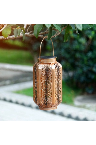 Kosona Güneş Enerjili Demir Projeksiyon Lambası - Altıgen Tipi Dış Mekan Aydınlatması Kahverengi