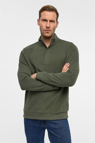 Süvari Haki Regular Düz Polo Yaka Sweatshirt Haki