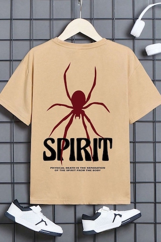 Uyguntarz Çocuk Spirit Baskılı Pamuklu Tshirt Bej