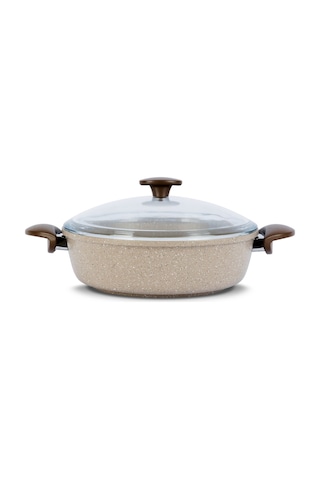 Thermoad Döküm Granit Tencere Basık Pilav Tenceresi 28 CM Gri