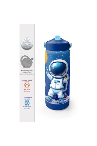 Coral High Lacivert Astronot Desenli Katlanır Ağızlıklı Çelik Termos 650 Ml 38334 Lacivert