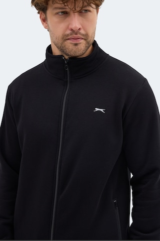 Slazenger Mendoza I Erkek Fermuarlı Dik Yaka Cepli Siyah Sweatshırt Siyah
