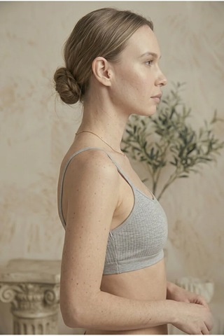 İpeksi Collection İp Askılı Pamuklu Çıkarılabilir Pedli Büstiyer Bralet - Sporcu Yarım Atlet Gri