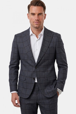 Deepsea Lacivert Kare Desenli Slim Fit Erkek Takım Elbise Çift Düğme Çift Yırtmaç 2 Li Takım 2601812