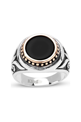 Kuyumcudukkanı Akik Renk Taşlı Üstü Bronz Parçalı Elyapımı Gümüş Erkek Yüzük-60013-w-blk 27 Beyaz
