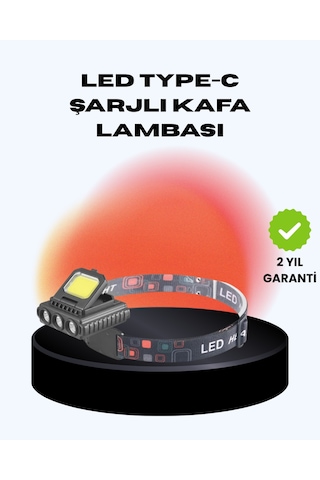 Cob + Xpe Led Kafa Feneri 800 Lumen Usb Type C Şarjlı Çok Modlu Açık Beyaz