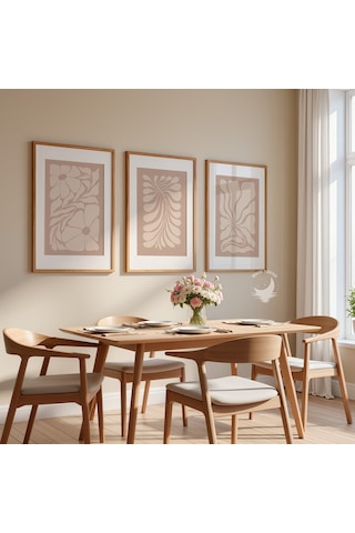 3'lü Soyut Çiçek Poster Seti, Modern Bohem Duvar Dekoratif Poster Set