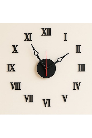 Yapışkanlı Dekoratif Büyük Boy Roma Rakamlı Duvar Saati Siyah