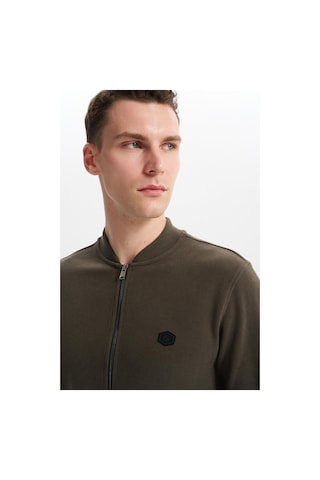AR-MA Arma Erkek Slim Fit Selanik Kumaş Tam Fermuar Fleto Cepli Kapüşonsuz Kolej Yaka Sweatshirt K30324698302 Haki