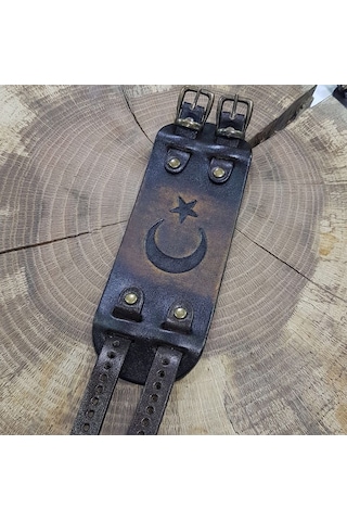 Ay Yıldız Baskılı Deri Bileklik Modelimiz - Zamak Kolye Çok Renkli