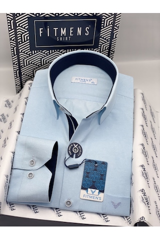 Klasik Uzun Kol Keten Cotton Hediye Kutulu Erkek Gömlek Fs-001261 - Turkuaz-3376