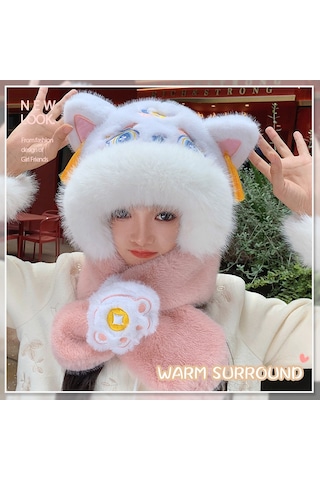 Şık Kışlık Polar Şapka, Kulaklıklı Kalın Ve Sıcak Polar Şapka, Stil 4 Beyaz