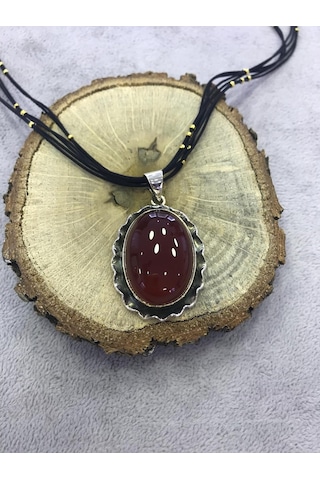 Kahverengi Akik Taşlı Gümüş Kolye 925 Ayar 512653958