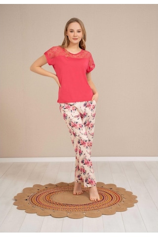 Baha Perfect Club Kadın Bisiklet Dantel Yaka Yarım Kol Pijama Takımı 4352 - 1 Adet Fuşya