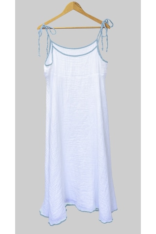 %100 Pamuk Müslin Nefes Alır Kadın Askılı Gecelik Elbise Pijama Rahat, Şık Ve Çok Amaçlı Mavi