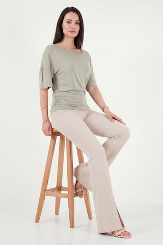 Lela Standart Fit Drape Detaylı Yarasa Kol T Shirt Bayan T Shirt 5866962 Olive