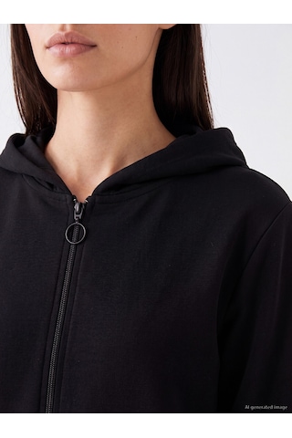 Lcw Everyday Siyah Soft Touch Oversize Kadın Fermuarlı Sweatshirt