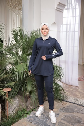 Mimi Luxury Wear Lacivert Kadın Fermuarlı Dalgıç Kumaş Standart Kalıp Jogger Eşofman Takımı 358