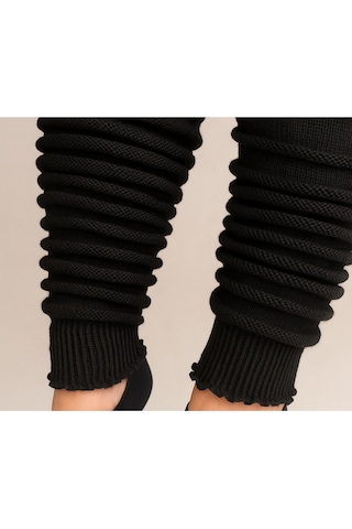 Ozzy Socks Aerobik Tozluk Akrilik Triko Örgü Leg Warmer Ayak Isıtıcı Siyah Siyah