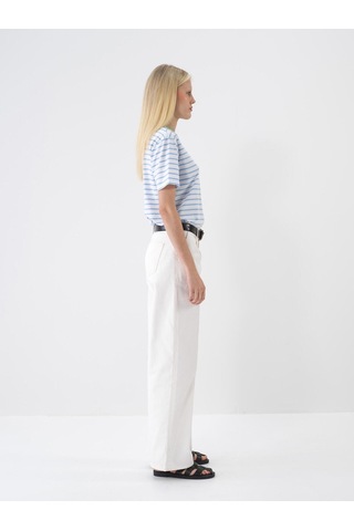 %100 Pamuk Oversize Çizgili Tişört 24yb02602335-06 Mavi