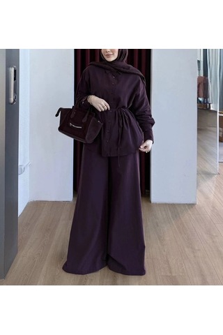 Olla Collection Keten Gömlek Pantolon Takım - Bordo