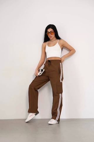 Praşut Kumaş Kargo Çeplı Baggy Esofman - Kahve Kahve