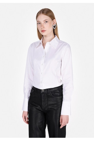 Colin's Colins Slim Fit Shirt Neck Düz Kadın Beyaz Uzun Kol Gömlek Cl1073416 Q1.v2 Wht Beyaz