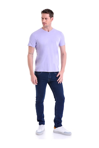 Hatemoğlu Lila Düz Slim Fit 100% Pamuk V Yaka Tişört Lila