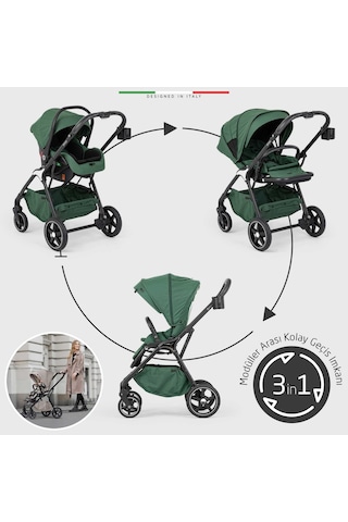 Elele Hera Travel Sistem Bebek Arabası Silver Yeşil