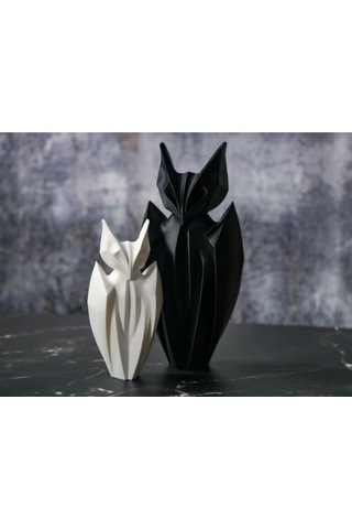 Gotik Siyah Ve Minimalist Beyaz Yarasa Heykel Seti - Dekoratif Ve Şık Tasarım 17 Cm & 11 Cm 2 Adet