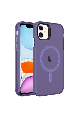 Apple Uyumlu iPhone 11 Kılıf Zore M-safe Şarj Özellikli Buzlu Transparan C-pro Sert Kapak Derin Mor