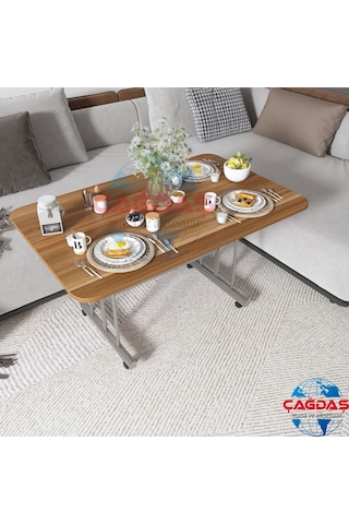 Teknor Tekerlekli Masa Orta Sehpa 70x110 Cm Metal Ayak Kahverengi