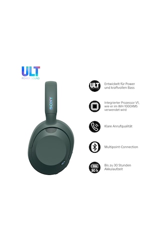 Sony Ult Wear - Gürültü Engelleme Özelliğine Sahip Kablosuz Kulaklıklar, Ult Güçlü Ses, Üstün Derin Bas, Wh-1000xm5 İle Aynı İşlemci, Net Aramalar, 30 Saatlik Pil Ömrü, İos Ve Android - Orman Grisi