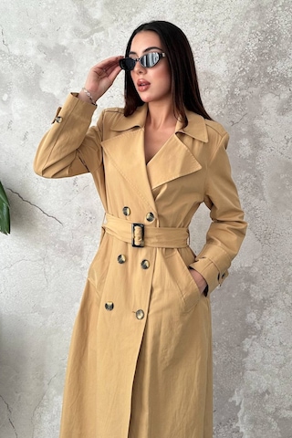 Alemdarshop Camel Uzun Kemerli Trençkot