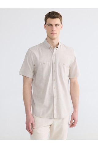 Lcwaıkıkı Classic Bej Regular Fit Erkek Keten Görünümlü Gömlek